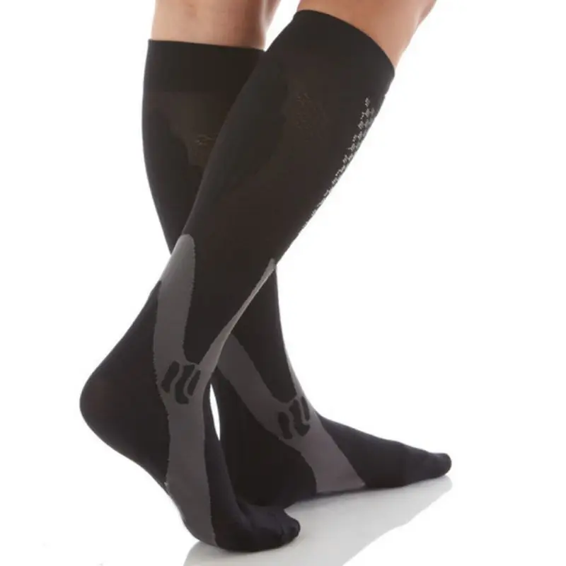Спортивные носки эластичные уличные Компрессионные гольфы для бега лыжные длинные носки мужские и женские - Цвет: Черный
