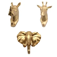 Pack de 3 ganchos para llaves de cabeza de Animal de resina Vintage para colgar en la pared decorativos dorados para el hogar