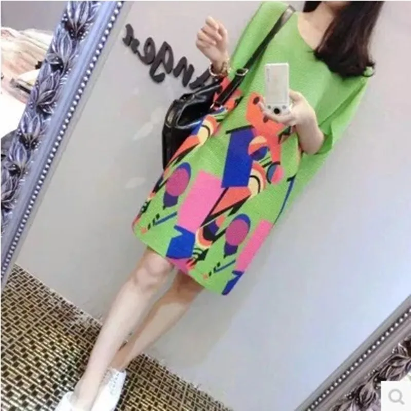 

Summer women's 2016 short-sleeve medium-long chiffon one-piece dress plus size print female dress S M L XL XXL free shipping