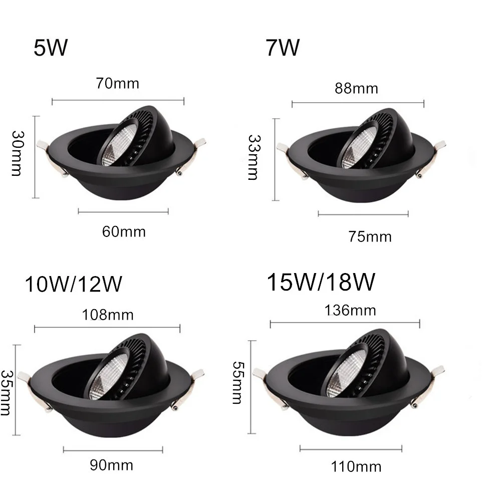 [DBF] вращающийся Угловой светодиодный встраиваемый светильник 5 Вт 7 Вт 10 Вт 15 Вт 18 Вт Светодиодный точечный потолочный светильник 3000 К/4000 к/6000 К черный/белый корпус светильник