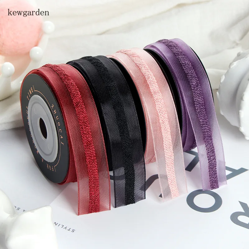 

Kewgarden 1" 1.5" 25mm 38mm Voile Ribbons DIY Brooch Hair Bowknot Lace Gauze Satin Ribbon Handmade Tape Packing Riband 5 Yards