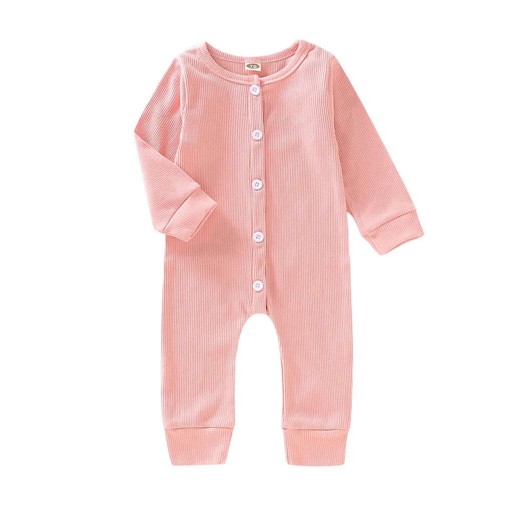 

Newborn Baby Boys Girls clothes round neck solid Button long sleeve Jumpsuit kids Toddler cotton casual lovely Romper one pieces