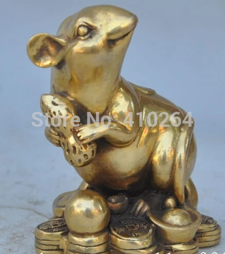 

$AA $ Chinese Folk Bronze Copper Fengshui wealth yuanbao Zodiac Mouse Rat Lucky Statue