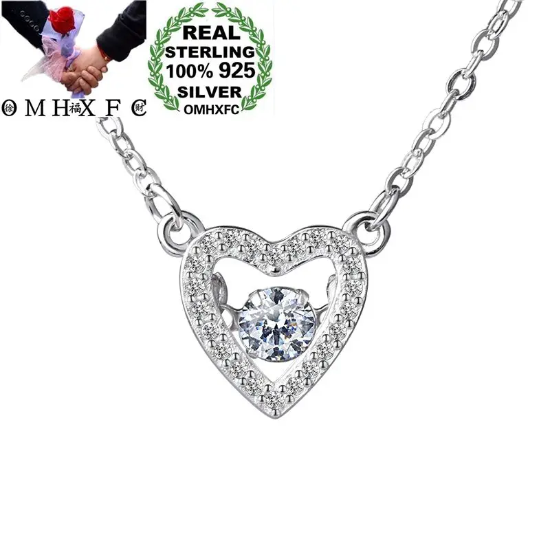 

OMHXFC Wholesale European Fashion Woman Girl Party Birthday Gift Heart AAA Zircon 100% 925 Sterling Silver Pendant Necklace CH17