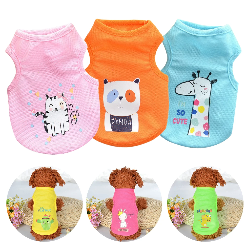 

Cute Pet Dog Clothes Summer Puppy Shirts T shirt Cat Vests Cartoon Animal Pattern Breathable Vest Clothing for Small Pets