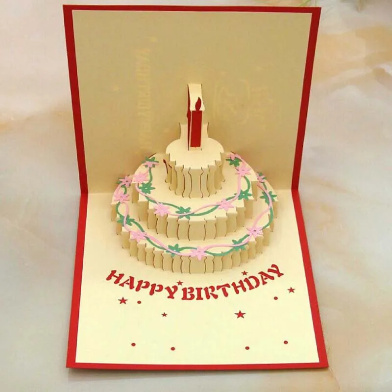 Pengiriman Gratis Kue Ulang Tahun Berbentuk 3d Pop Up Kartu Ucapan Ulang Tahun Cake Card Card Illusionscard Capture Aliexpress