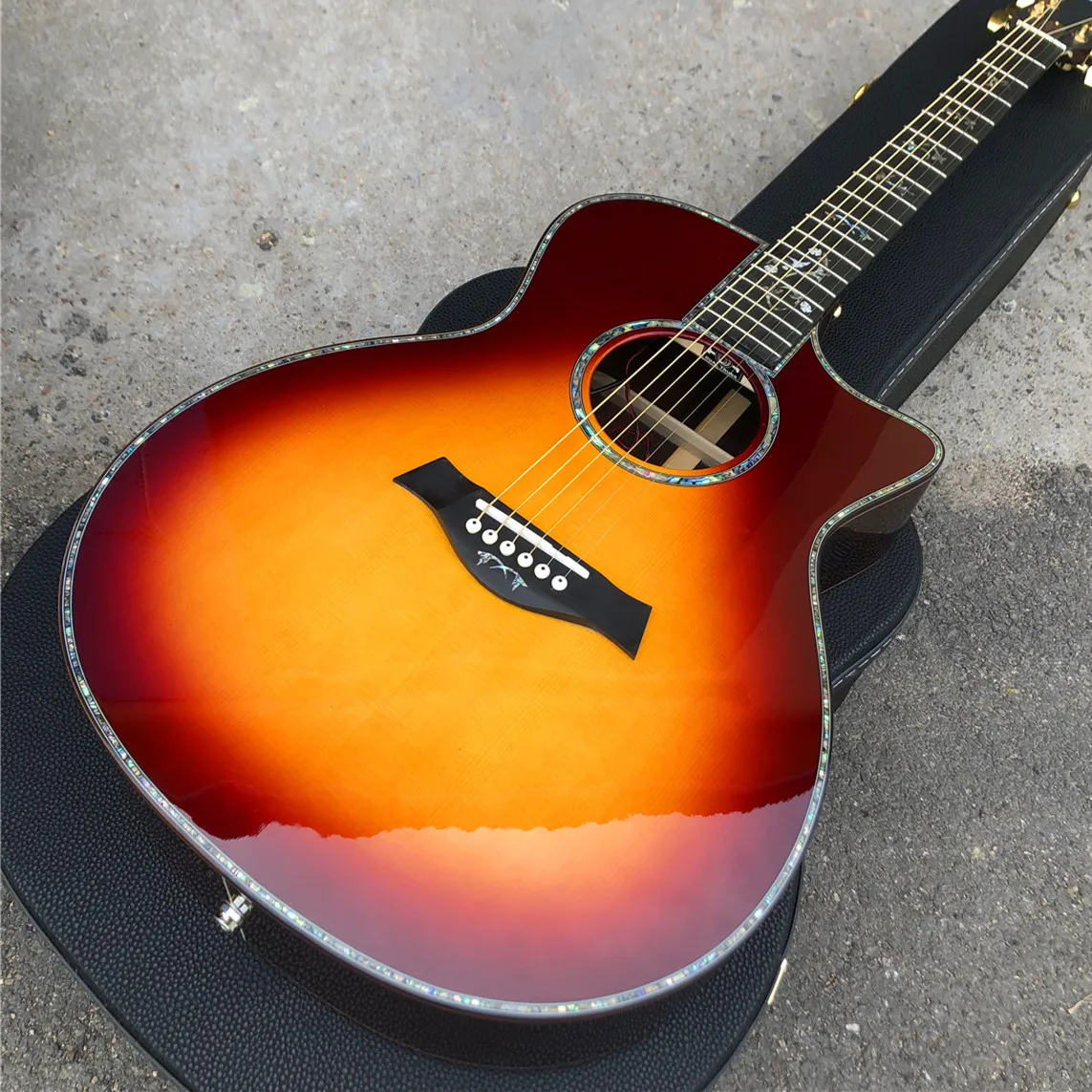 

Ebony fingerboard Sunbrust Chaylor 916 classic Acoustic Guitar,Abalone inlays 41 inch Solid spruce acoustic electric Guitar