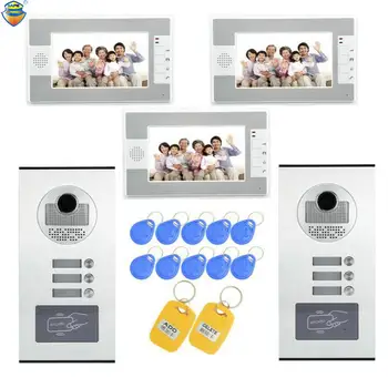 

(1 set) Home use 2 Camera to 3 display Video Doorphone RFID Card Unlock Function Access control Intercom system 700TVL Talkback