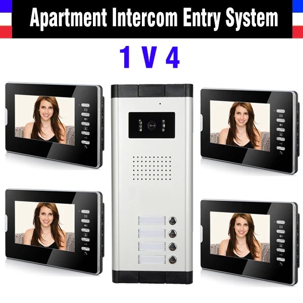 Apartment Intercom System 7 Inch Monitor 4 Units Video Intercom Doorbell Door Phone System Speakerphone intercom Kit for 4 house Apartment Intercom System 7 Inch Monitor 4 Units Video Intercom Doorbell Door Phone System Speakerphone intercom Kit for 4 house