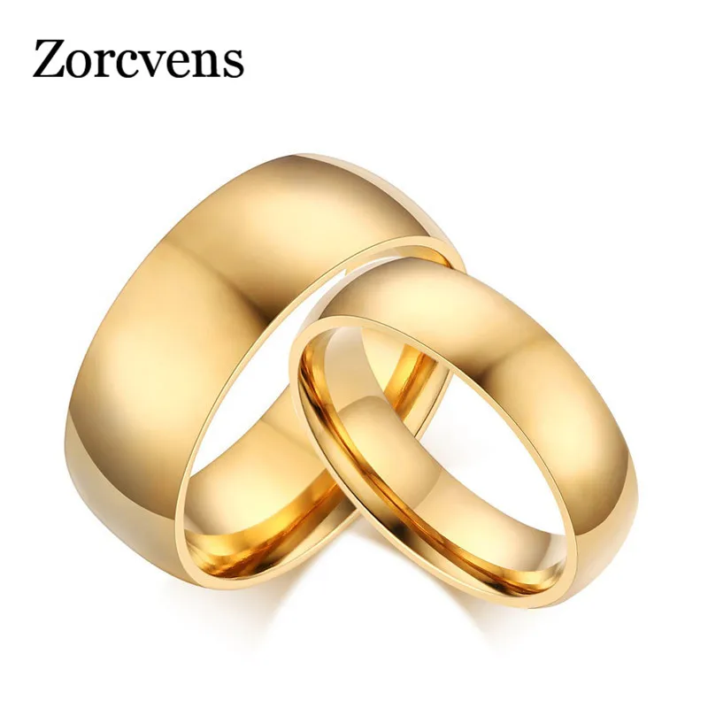 ZORCVENS Новые Модные Простые Свадебные кольца для мужчин и женщин золотого цвета из нержавеющей стали модные ювелирные изделия для влюбленных