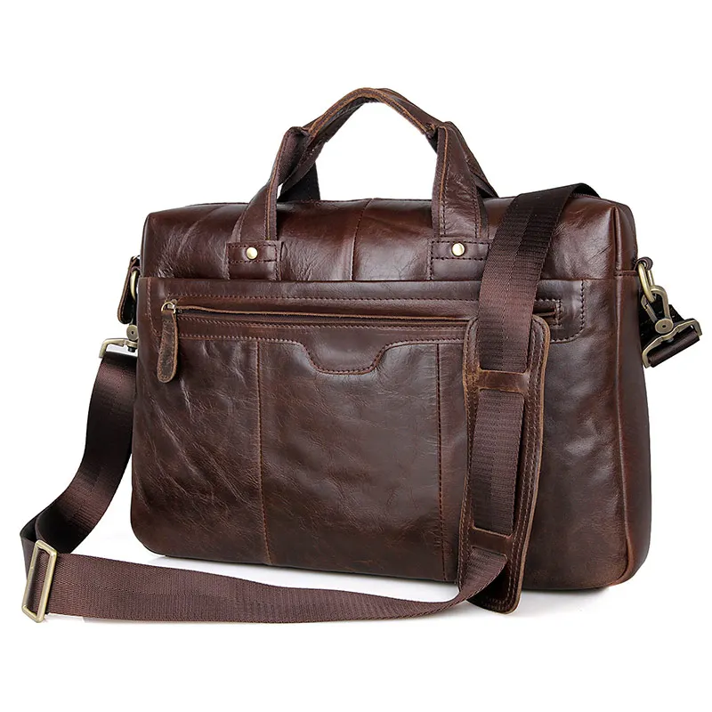 Augus натуральная винтажная кожаная мужская модная сумка шоколадного цвета сумка для ноутбука сумка-мессенджер мужской деловой портфель 7075LC