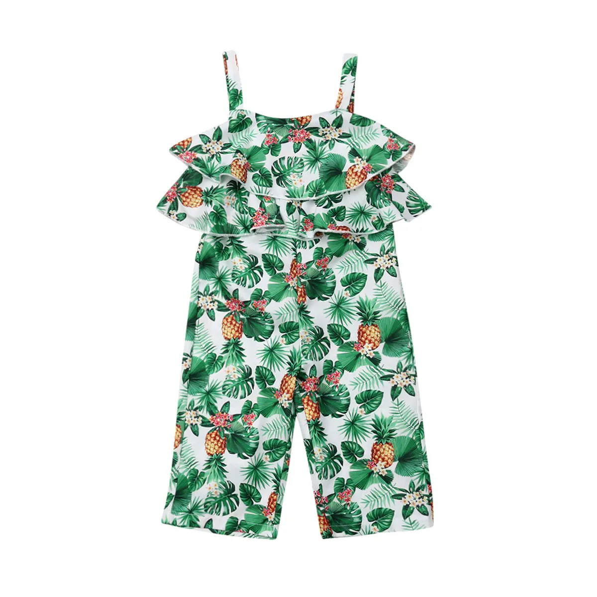 Infant Baby Girl Romper Clothes Sleeveless Ruffle Flowers Print Green