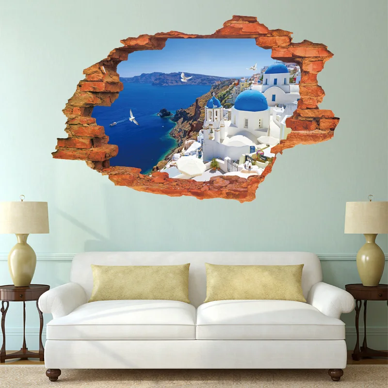 Greek scenery Aegean Sea 3D wall sticker PVC Material DIY wall poster For Living room sofa