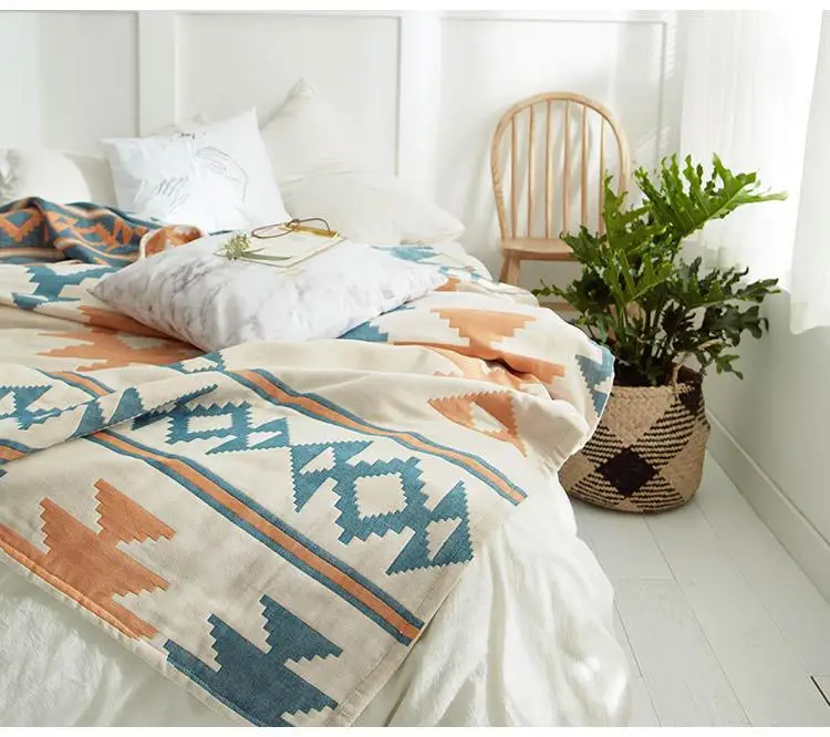 Летнее дышащее одеяло, хлопок, одеяло в богемном стиле, 200*230 см, AB боковое покрывало, 4 слоя, марля, жаккард, покрывало на кровать