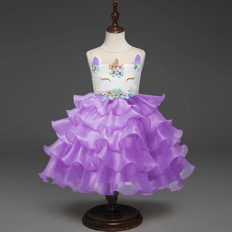 CUte Girls Unicorn Dress 2018 New Sleeveless Princess Dress Flower Children Wedding Party Dresses For Kids Girl Costume 2-7 Year (6)