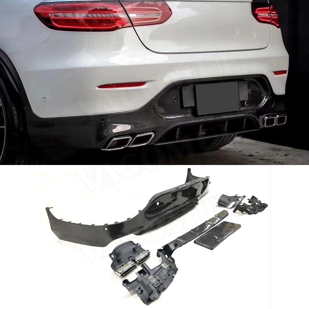 

Carbon Fiber Rear Bumper Lip Diffuser with Exhaust Tips for Mercedes Benz GLC C253 coupe Sport GLC300 GLC250 GLC63 2017-2019