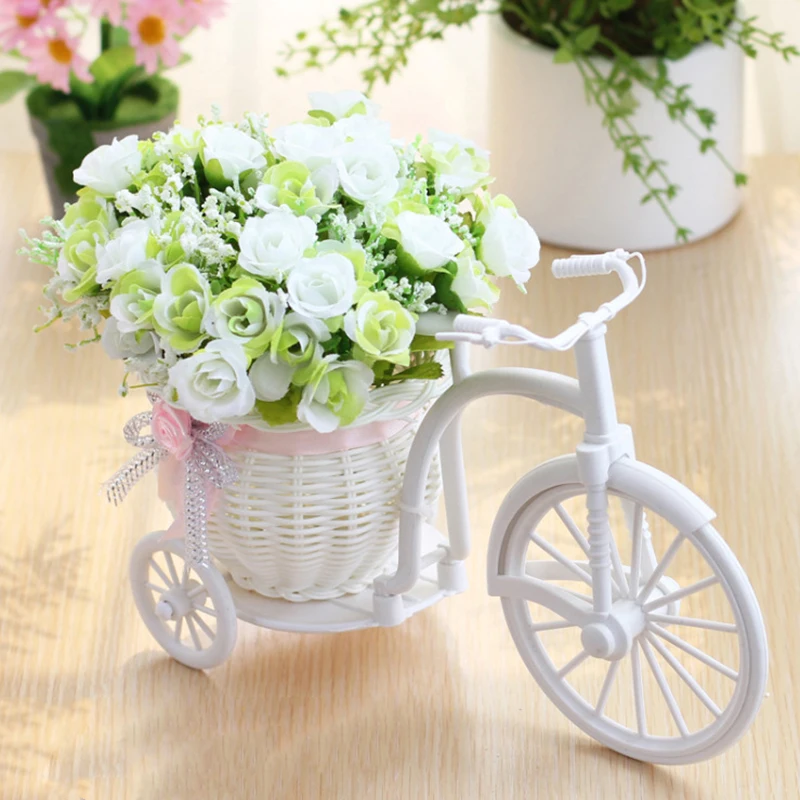 Искусственный цветок розы Набор велосипедов стиль ротанга ваза весенние пейзажи цветы домашний Декор подарок на день Святого Валентина свадебное украшение