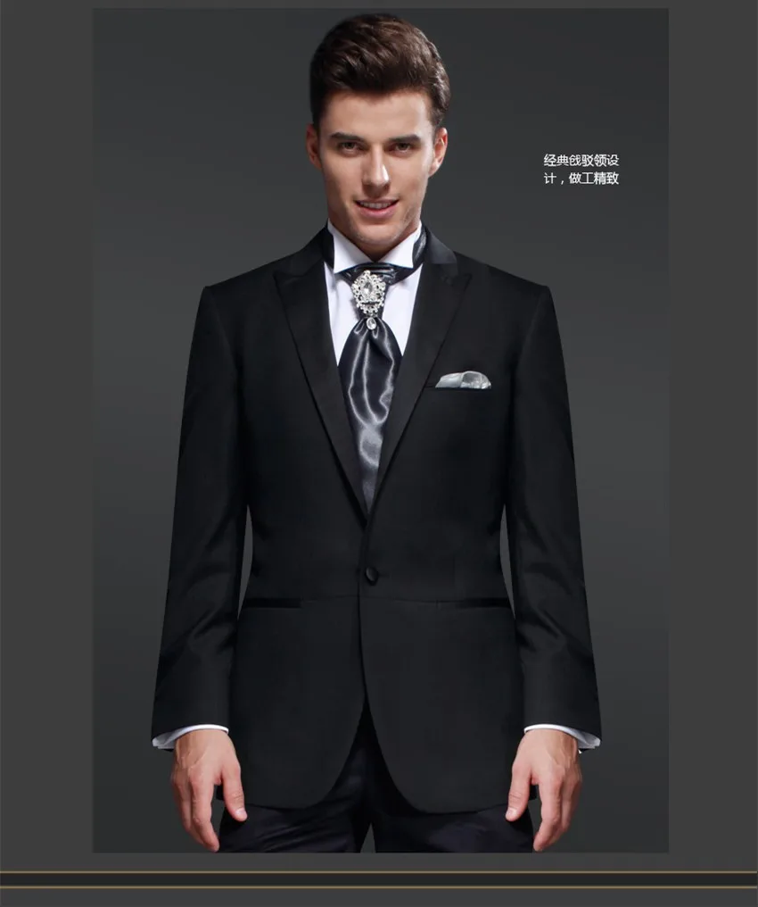 custom made wool suit Notch_Lapel_One_Button_Noble_black_Suits for