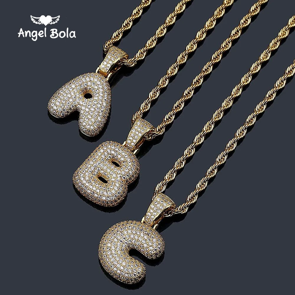 Custom Name Bubble Letters Necklaces & Pendant Charm For Men Women Gold