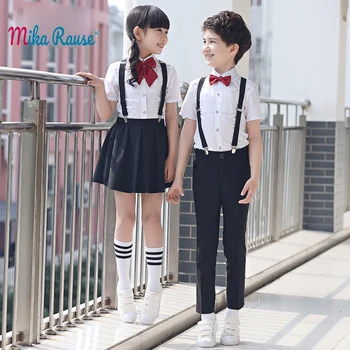 

2019 kids summer boys clothes sets children formal suits clothing for boys cotton shirt+Black pants pupils student party costume