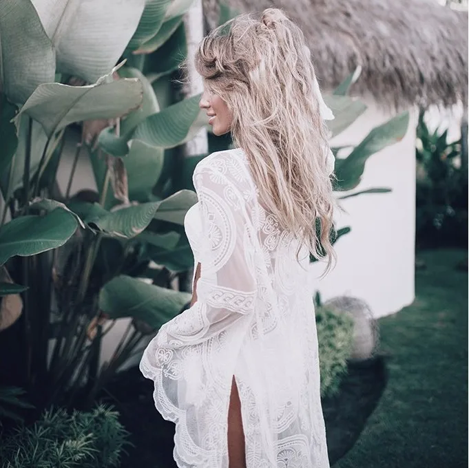 Women See Through Lace Hollow Crochet Bikini Cover Up Beach Dress Swimwear Sarongs Kaftan Robe De Plage Beach Cover Up