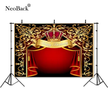 

NeoBack Custom Red Photo Background Golden Crown Birthday Party Photographic Backdrop fantasy Props newborn photocall 4386