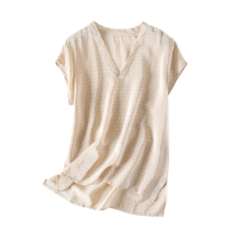 

Women Summer Silk Blouse V neck Sleeveless office wear casual elegant natural silk blouses Geometric print real silk shirt tops