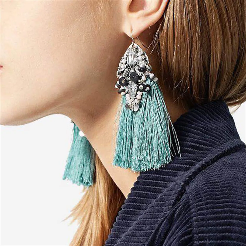 

BUTEELUVV Vintage Yellow Tassel Earrings for Women Bohemian Handmade Bead Geometric Crystal Statement Earrings Indian Jewelry