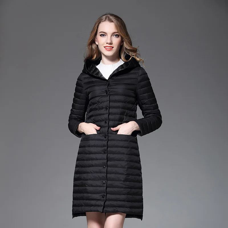 Spring and Autumn Europe and the United States new Long section Hooded Fine lines Lightweight models