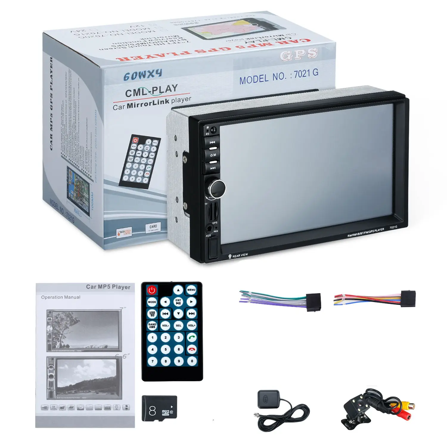 

7021G 2 Din Car MP4/MP5 Player 7inch Touch Screen With Radio GPS Function SD USB AUX Rear View Steer Wheel Control Car Player