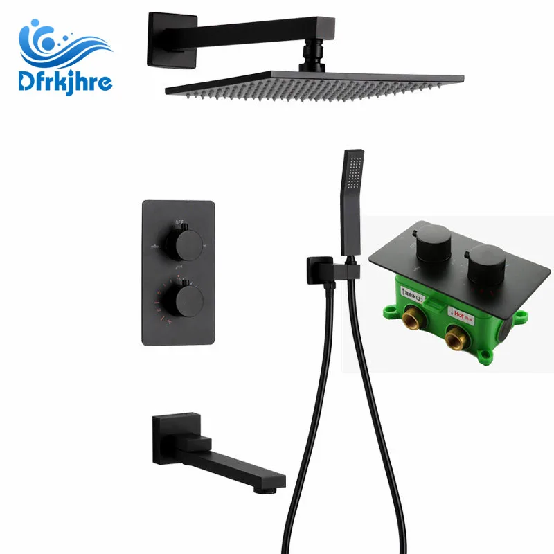 

Dfrkjhre Shower Faucet Black With Round Rain Shower Hand Head Shower Set With Shelf Bathroom Hot Cold Water