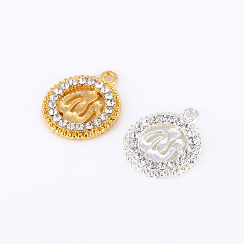 

5PCS Wholesale Religious Muslim Metal Charm Islamic Allah Round Full Rhinestone Pendant For Jewelry Making DIY Handmade Craft
