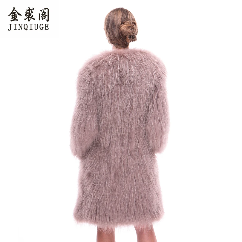 Pardessus Outwear Laveur Moyen Raton Chaud Réel Fourrure Dames Hiver Ivoire Jinqiuge Véritable Poilu Longueur Tricoté De Veste Épais VzMSpUGq
