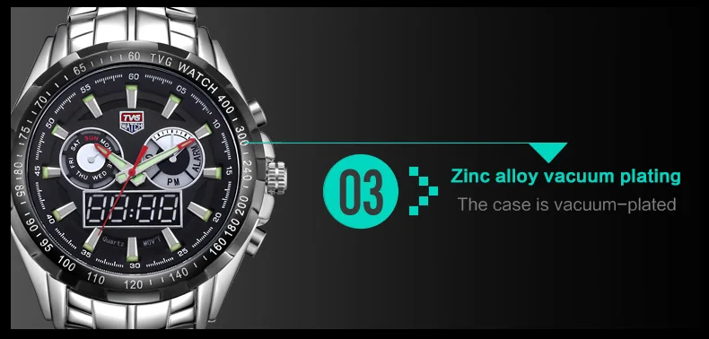 Обновленный Горячий бренд TVG нержавеющая сталь черные мужские часы Модные Синий бинарный светодиодный указатель мужские военные 5ATM водонепроницаемые часы