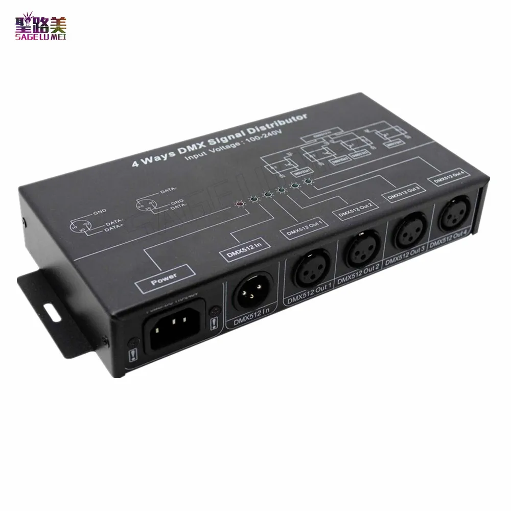 DMX124 AC100V-240V вход DMX512 усилитель сплиттер DMX ретранслятор сигнала 4CH 4 выходных порта распределитель сигналов DMX