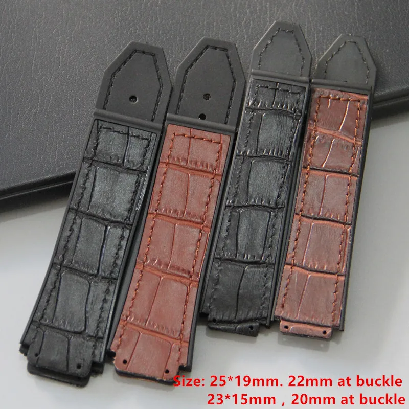 

Top quality Genuine Cow Leather 25*19mm 23*15mm men Watchband for Hublot strap for Big Bang belt Watch band Wristband logo on