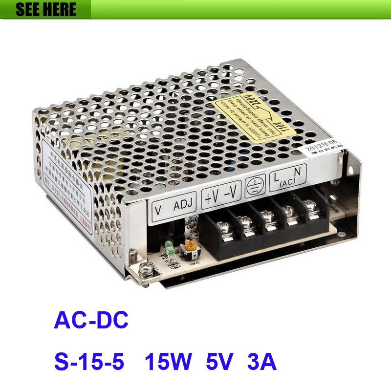 

Free Shipping Universal 5V 3A 15W Switch Power Supply Driver Switching For LED Strip Light Display 110V 220V S-15-5