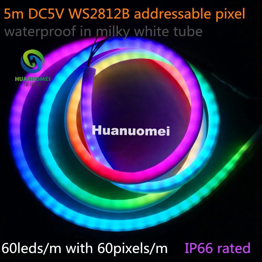 

5m DC5V WS2812B addressable led neon pixel light,RGB full color;60leds/m with 60pixels/m;waterproof in milky white tube