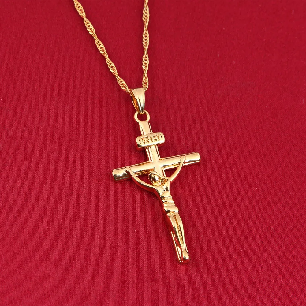 Gold Cross Chain Men Crucifix Necklace 
