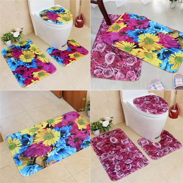 3 stks set Grote Bloem kleurrijke badkamer Tapijt mat Antislip ... 3 stks set Grote Bloem kleurrijke badkamer Tapijt mat Antislip ...
