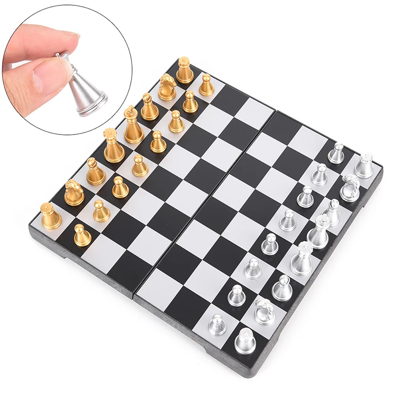 

Foldable Board Silver Gold Chess Game Folding Magnetic Contemporary Set Fun Family Board Game