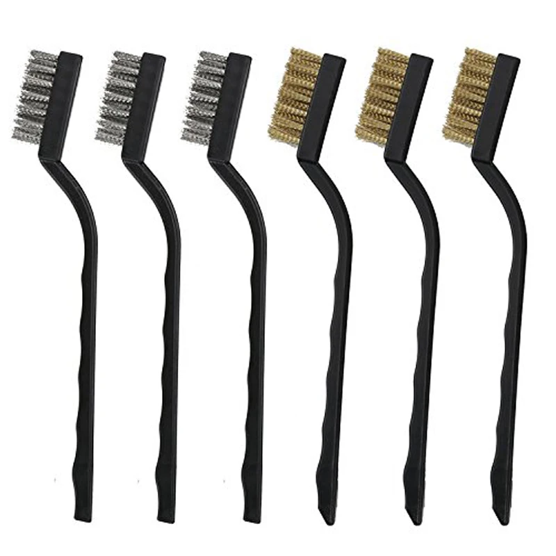 6pcs Mini Wire Brush with Brass and Stainless Bristles Set for Cleaning Welding Slag Rush Kitchen | Дом и сад