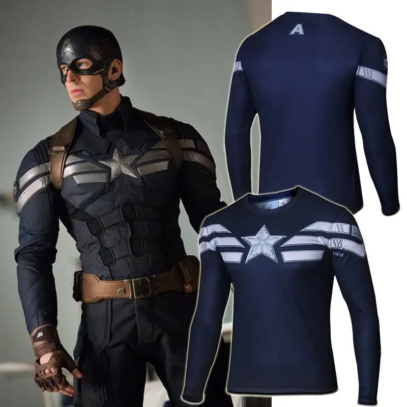 New Navy Blue Marvel Captain America Super Hero Compression Tights