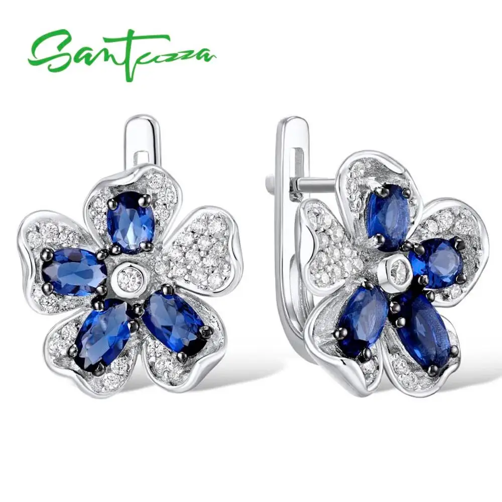 Серебряные серьги-гвоздики для женщин, голубой цветок, кубический цирконий, женские серьги, 925 пробы, серебряные, вечерние, модные ювелирные изделия