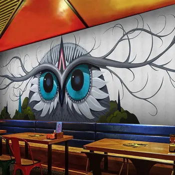 

Customize personality owl mural graffiti coffee clothing store restaurant wallpaper Internet cafes bar coffee bar KTV backgroung