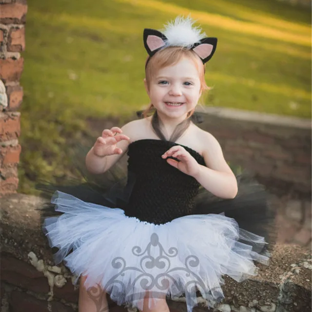 Cute Girls Black Cat Tutu Dress Kids Fluffy Tulle Ballet Tutus with