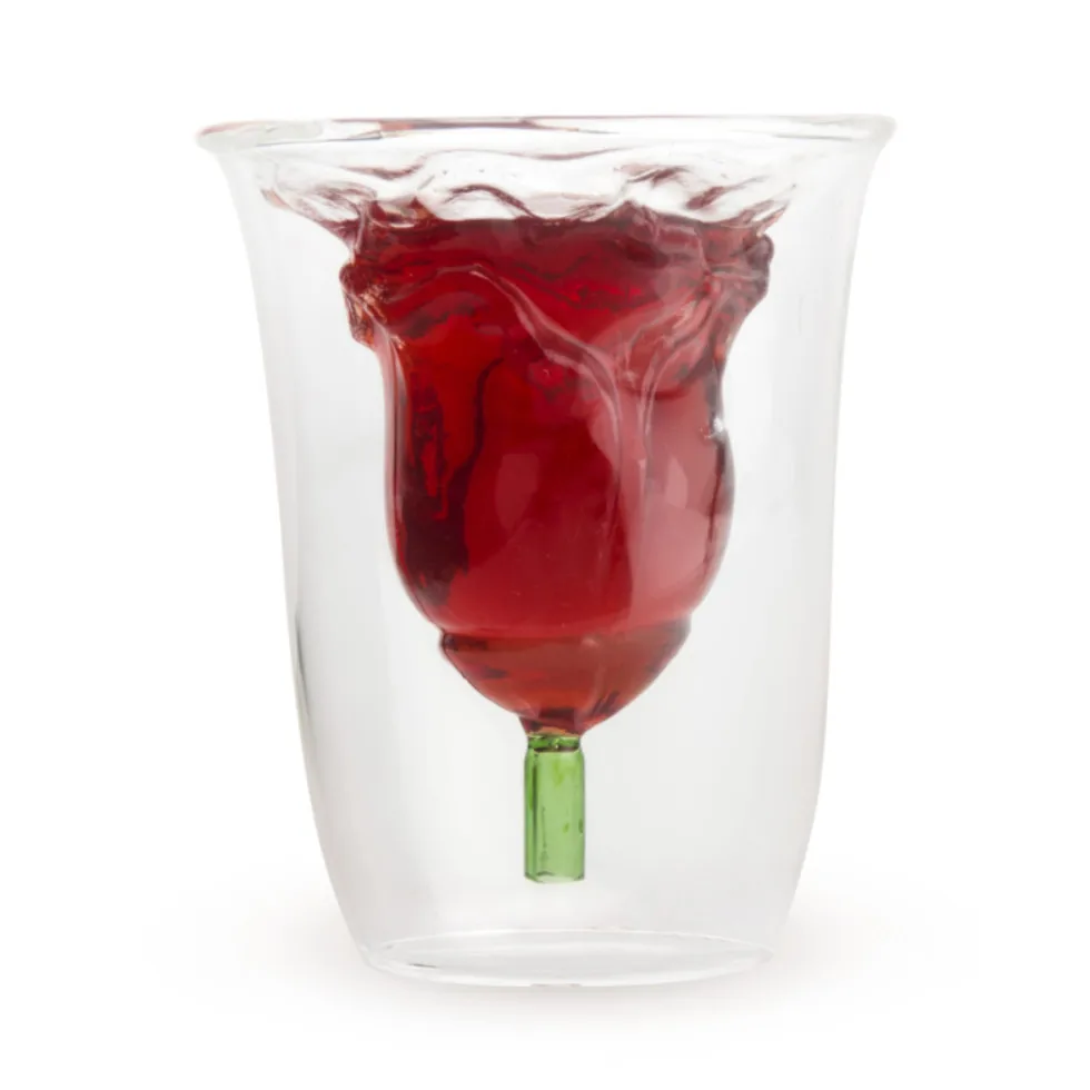 1Piece Rose Flower Glass Cup Transparent Double Walled Rose Wine Glass