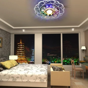 

3W LED Crystal Lotus Pendant Flush Lamp Main Warm Light Auxiliary Colorful Light Indoor Lighting
