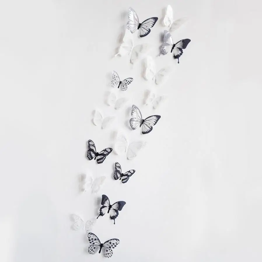 

2018 36 Pcs 3D Black White Butterfly Sticker Art Wall Decal Mural Home Decoration 3QW0605