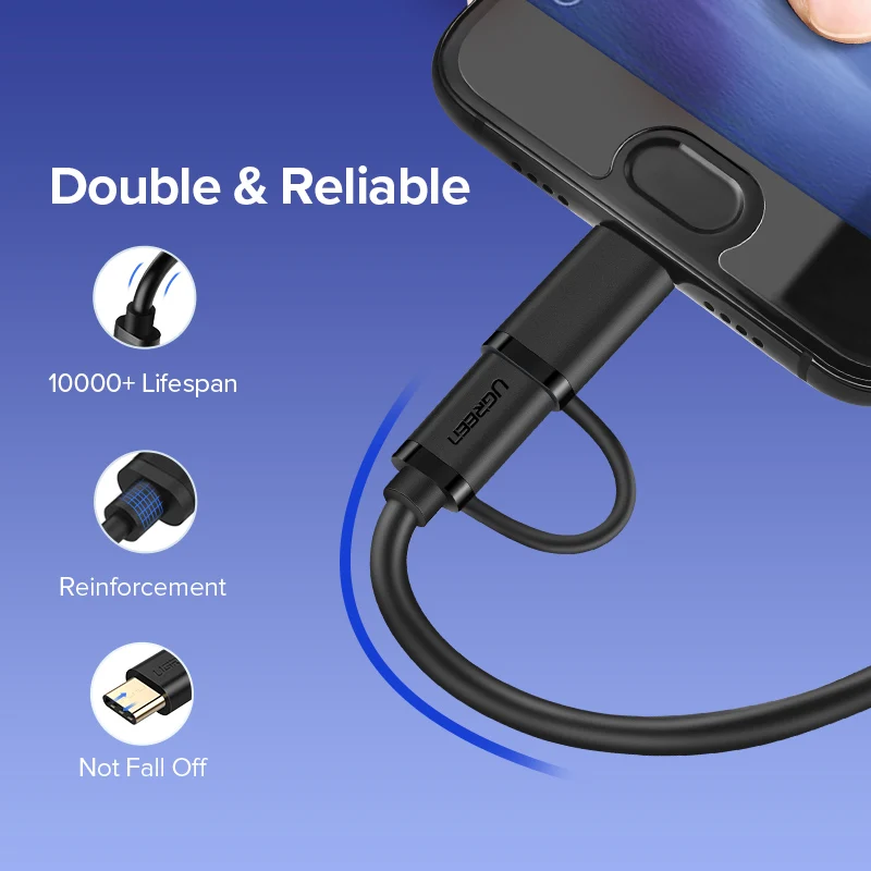 Ugreen USB Type C Cable for Samsung Galaxy S10 S9 Plus 2 in 1 Fast Charging Micro USB Cable for Xiaomi Tablet Android USB Cable Ugreen USB Type C Cable for Samsung Galaxy S10 S9 Plus 2 in 1 Fast Charging Micro USB Cable for Xiaomi Tablet Android USB Cable